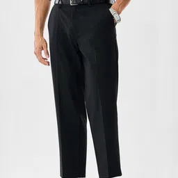 Snitch Men Black Checked Mid Rise Regular Fit Formal Trousers-picture-33