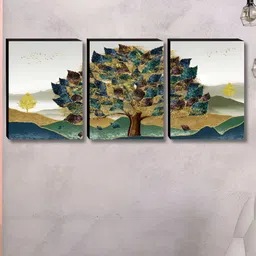 Myntra Elegant Homes Green 3 Pcs Synthetic Wood Floral and Botanical Wall Paintings-image-28