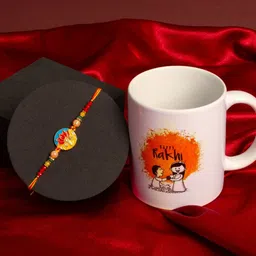 PANASH Gold-Plated Stone Studded Lotus Shaped Rakhi With Ceramic Mug & Roli Chawal image 4