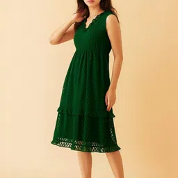 MISS CLOTHING Applique Georgette Fit & Flare Sleeveless Dress image 2