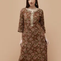 Melange by Lifestyle Women Printed Flared Sleeves Sequinned Kurta-image-93