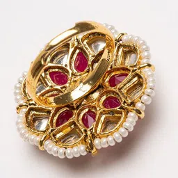 PANASH Gold-Plated Kundan Stones Studded And Beaded Finger Ring image 4