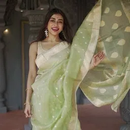 FASHIONIZO Woven Design Zari Linen Blend Handloom Saree image 3