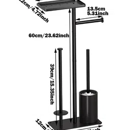 HOUSE OF QUIRK Black Stainless Steel Toilet Paper Holder Standing with Toilet Brush image 4