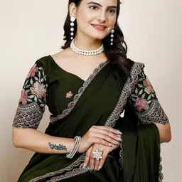 ONTIC LIFESTYLE Embroidered Pure Georgette Chanderi Saree image 5