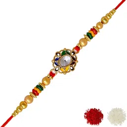 MEIRA JEWELLERY 3-Pcs Rakhi With Roli Chawal & Greeting Card image 1