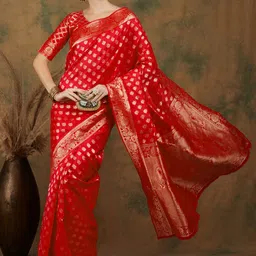 Sangria Red Ethnic Motifs Woven Design Silk Blend Kanjeevaram Sarees-image-48