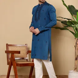 MULTI SHADES Men Ethnic Motifs Embellished Thread Work Kurta image 3