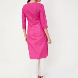 max Ethnic Motifs Yoke Design Thread Work Notched Round Neck Cotton Straight Kurta image 4