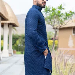 FoxDX Men Geometric Flared Sleeves Thread Work Kurta image 2