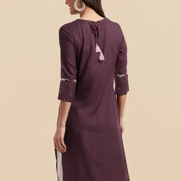 kalini MIRCHI FASHION Burgundy Floral Yoke Design Boat Neck Thread Work Straight Kurta image 4