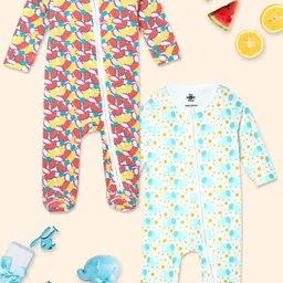 The Mom Store Infants Pack of 2 Printed Pure Cotton Sleepsuits-picture-17