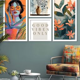 Kotart Orange & Green 4 Pieces Floral And Botanical Wooden Wall Arts-picture-28