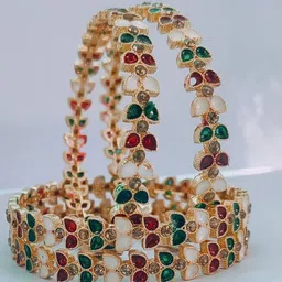 Anouk Set Of 4 Copper-Plated Enamelled & Stone-Studded Bangles image 2