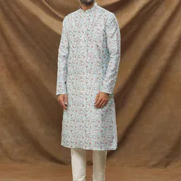 Samyukta Singhania Men Floral Printed Regular Kurta with Trousers image 5