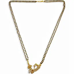 Digital Dress Room Gold-Plated Black & White Stone Studded & Beaded Mangalsutra image 4