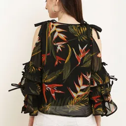 RC NEOEN Tropical Print Cold-Shoulder Ruffles Tropical Cotton Top image 4