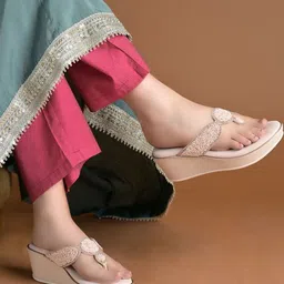 Shoetopia Embellished Ethnic Wedge Sandals image 3