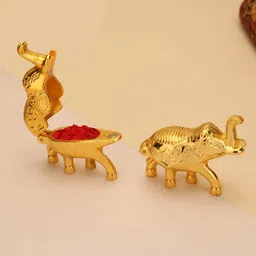 CRAFTAM 2Pcs Yellow Metal Elephant Shape Haldi Kumkum Box image 4