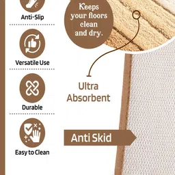 Aura Cream-Coloured& Brown Striped Microfibre Rectangle Soft Anti-Skid Doormats image 3
