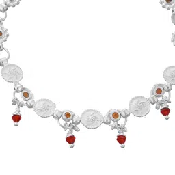Silvermerc Designs Silver-Plated Artificial Beads Beaded Floral and Coin Charms Anklet image 2