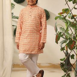 Pro-Ethic STYLE DEVELOPER Boys Floral Printed Mandarin Collar Pure Cotton Kurta & Trousers-picture-14