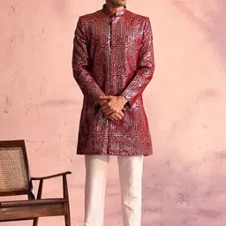 JBN Creation Embroidered Mandarin Collared Sherwani-picture-46