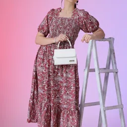 Raiyani Enterprise Floral Print Puff Sleeve Fit & Flare Midi Dress-picture-19