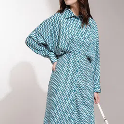 Tokyo Talkies Women Geometric Printed Satin Shirt Midi Dress-image-13