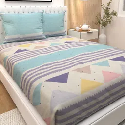 Athom Living Blue & Beige Printed Cotton 180 TC Double Queen Bedsheet Set-2.24 m x 2.44 m-picture-37