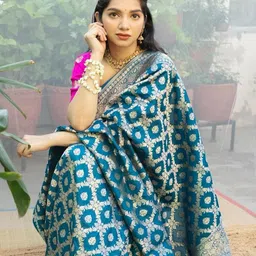 CaniBani Woven Design Zari Silk Blend Banarasi Saree-picture-11