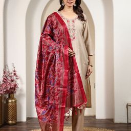 Anouk Rustic Kiara Women Ethnic Motifs Embroidered Straight Kurta with Trousers & Dupatta-picture-27