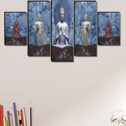 Aura Blue & White 5 Piece Wood Religious Wall Paintings-image-82