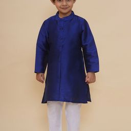 Sethukrishna Boys Floral Regular Dupion Silk Kurta with Pyjamas-picture-37
