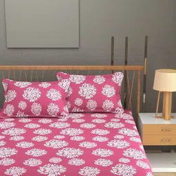 NEW TOWN Magenta & White Floral 210 TC Queen Bedsheet with 2 Pillow Covers-picture-11