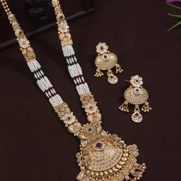SGA FASHION Gold-Plated Stone-Studded & Beaded Jewellery Set-picture-28
