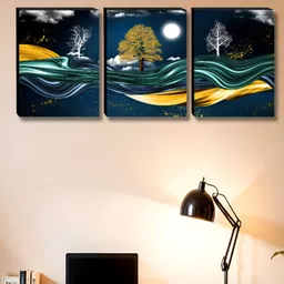 Myntra Elegant Homes Blue & Gold-Toned 3 Pieces Tree & Moon Printed Wall Art-picture-24