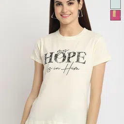 Dreambe Women Pack of 3 Typography Printed Round Neck Cotton T-shirts-picture-37