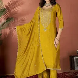 CaniBani Women Ethnic Motifs Embroidered Regular Sequinned Kurta with Trousers & With Dupatta-picture-33