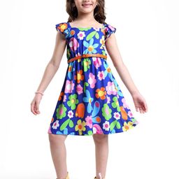 Hola Bonita Girls Floral Print Square Neck Cap Sleeves Fit & Flare Dress-picture-16