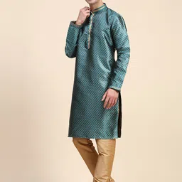 SKAVIJ Floral Woven Design Thread Work Mandarin Collar Straight Kurta with Pyjamas image 4