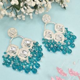 MEIRA JEWELLERY Silver Plated Kundan Stones Studded & Pearls Beaded Circular Drop Earrings-picture-36