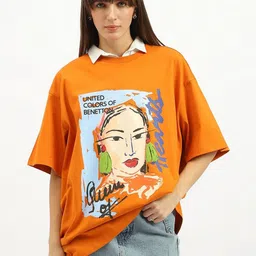 United Colors of Benetton Women Printed Round neck Pure Cotton T-shirt-image-64