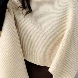 HERE&NOW Women Ribbed Turtle Neck Woollen Crop Poncho image 4