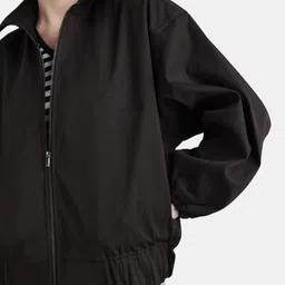 Rareism Women Dark Grey Polyester Collared Neck Relaxed Plain Jacket image 4