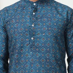 Anouk Blue & White Ethnic Motifs Printed Band Collar Pure Cotton Straight Kurta image 2