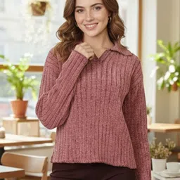 CHKOKKO Women Mock Collar Ribbed Pullover Sweater-picture-0
