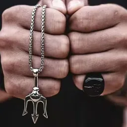 KRENOZ Silver-Plated Trishul-Charm Pendant With Chain image 3