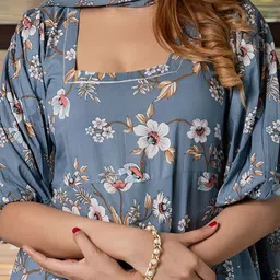 KALINI Floral Printed Anarkali Pure Cotton Kurta With Trousers & Dupatta image 5