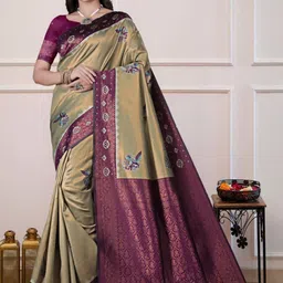 Vovar Woven Design Embroidered Art Silk Handloom Banarasi Saree-image-85